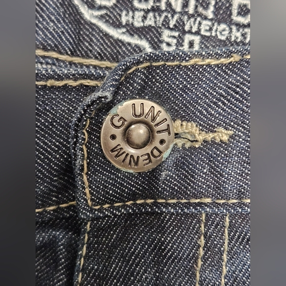 New Vintage Y2K G-Unit Spellout Blue Jeans 43X38 2006 Embroidered Baggy - Picture 16 of 16